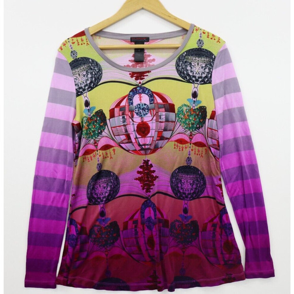 Custco Barcelona Hot Air Balloon Inspired Print Long Sleeve Women's Small - Picture 2 of 7